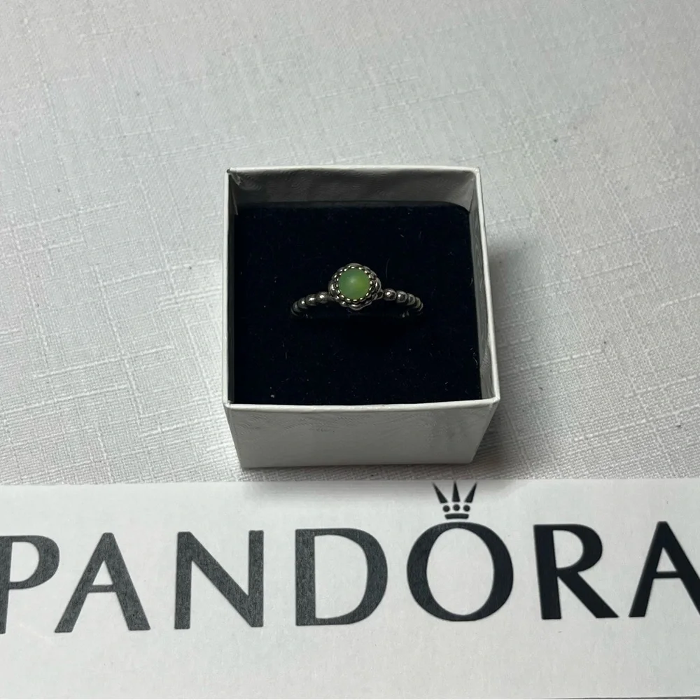 Pandora Silver Ring with Mint Green Gem. May birthday. Retired. Size 7 - Picture 5 of 8